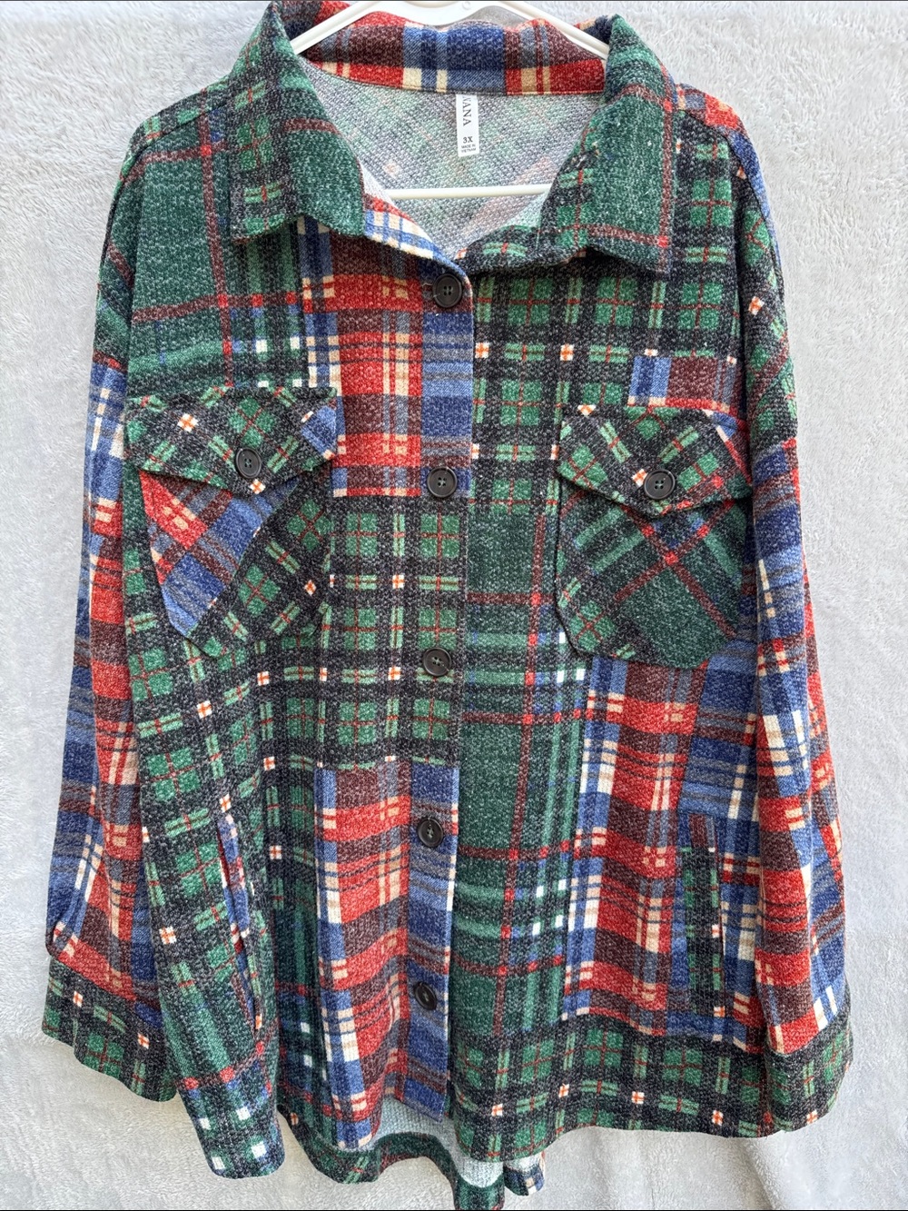 Boutique brand Zenana Plaid Button-Up shirt in Green, Red & Blue size 3X